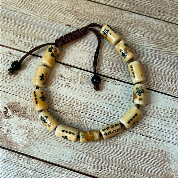 Ceramic Asian Poem Beaded Bracelet - Picture 1 of 5